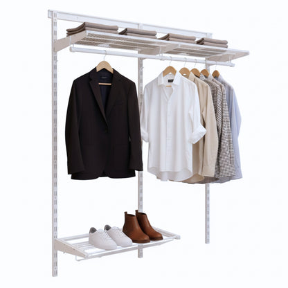 Flexx White Wire Shelf System with Clothes Rail & Shoe Rack- H1200mm