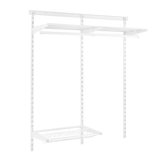 Flexx White Wire Shelf System with Clothes Rail & Shoe Rack- H1500mm