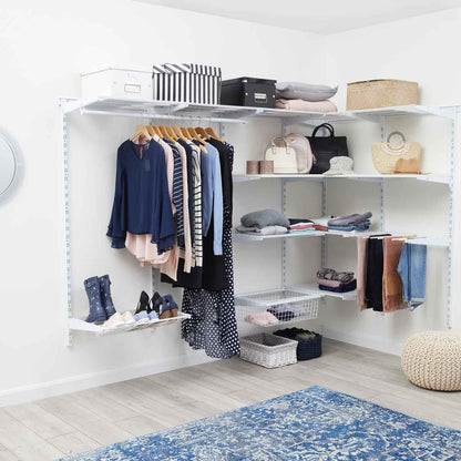 Flexx White Wire Shelf System with Clothes Rail & Shoe Rack- H1500mm