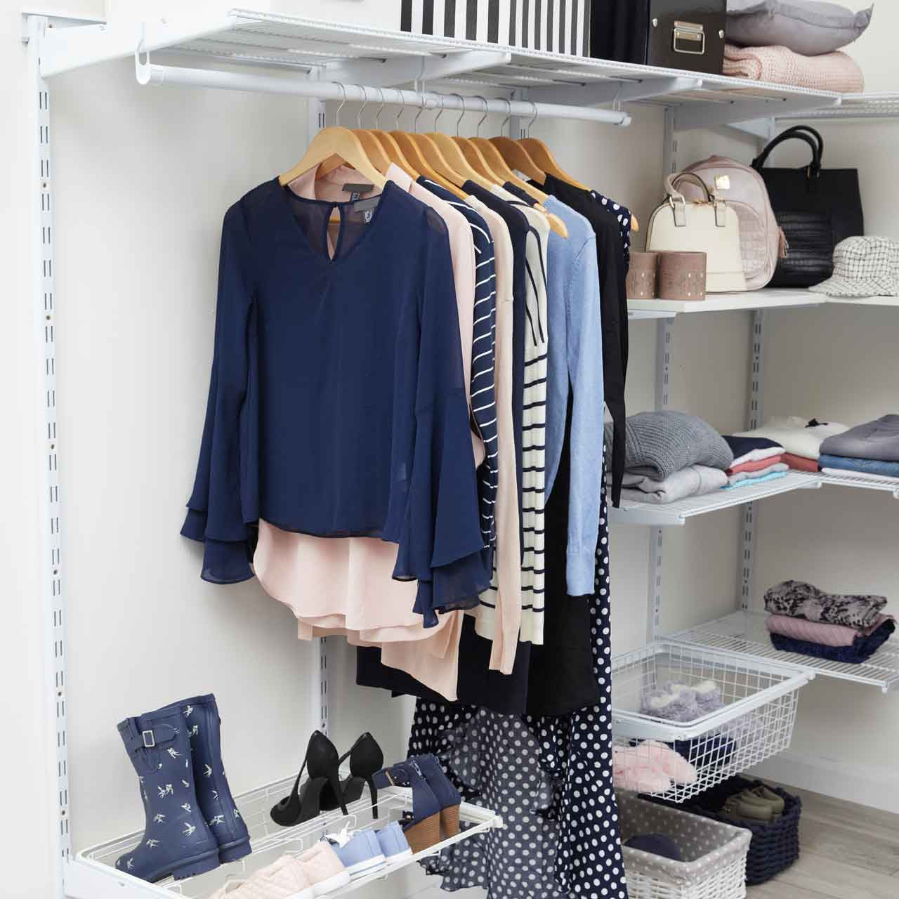 Flexx White Wire Shelf System with Clothes Rail & Shoe Rack- H1500mm