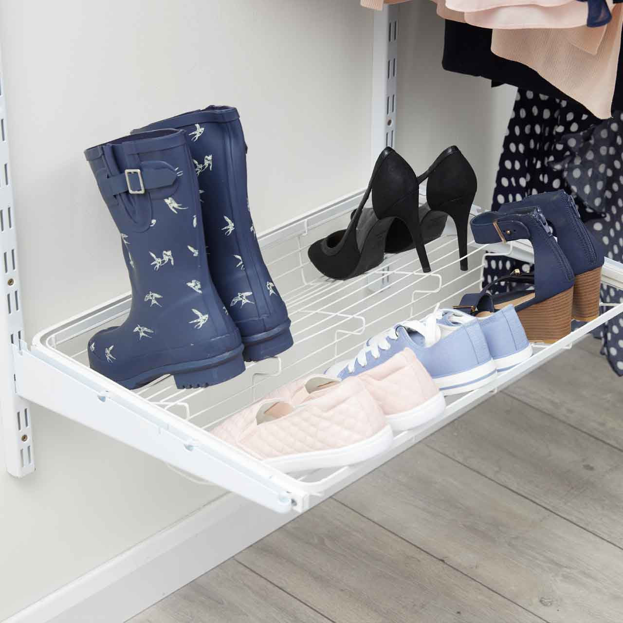 Flexx White Wire Shelf System with Clothes Rail & Shoe Rack- H1500mm