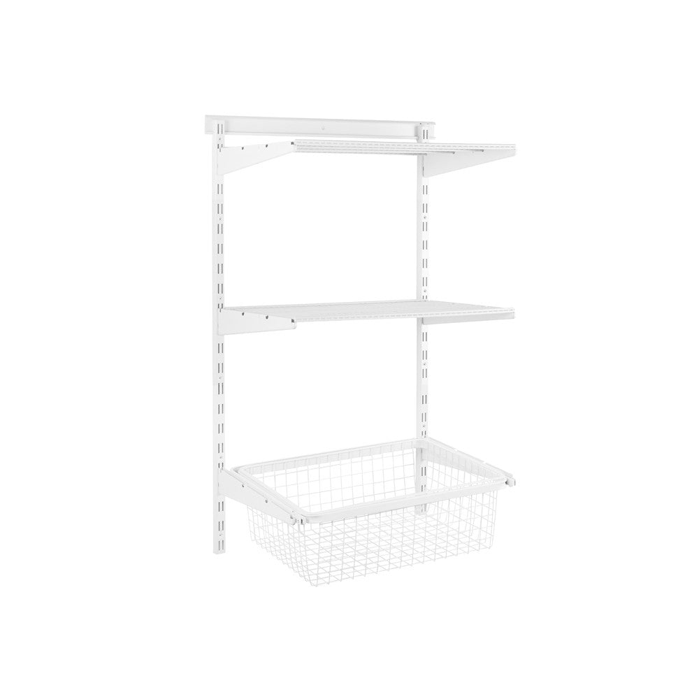 Flexx White Wire 2 Shelf System with Shallow or Deep Basket- H1200mm