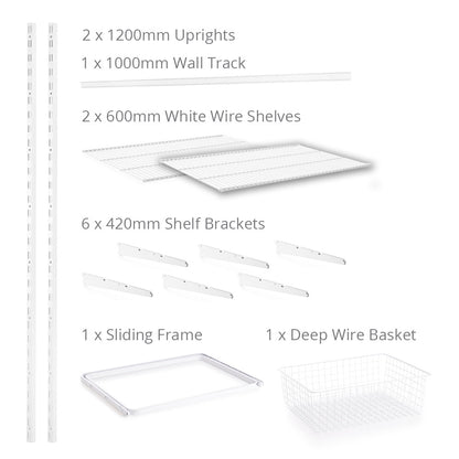 Flexx White Wire 2 Shelf System with Shallow or Deep Basket- H1200mm