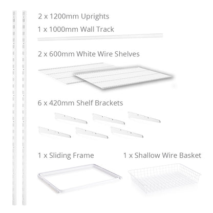 Flexx White Wire 2 Shelf System with Shallow or Deep Basket- H1200mm