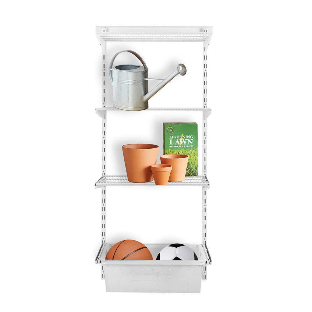 Flexx White Wire 3 Shelf System with Basket- H1500mm
