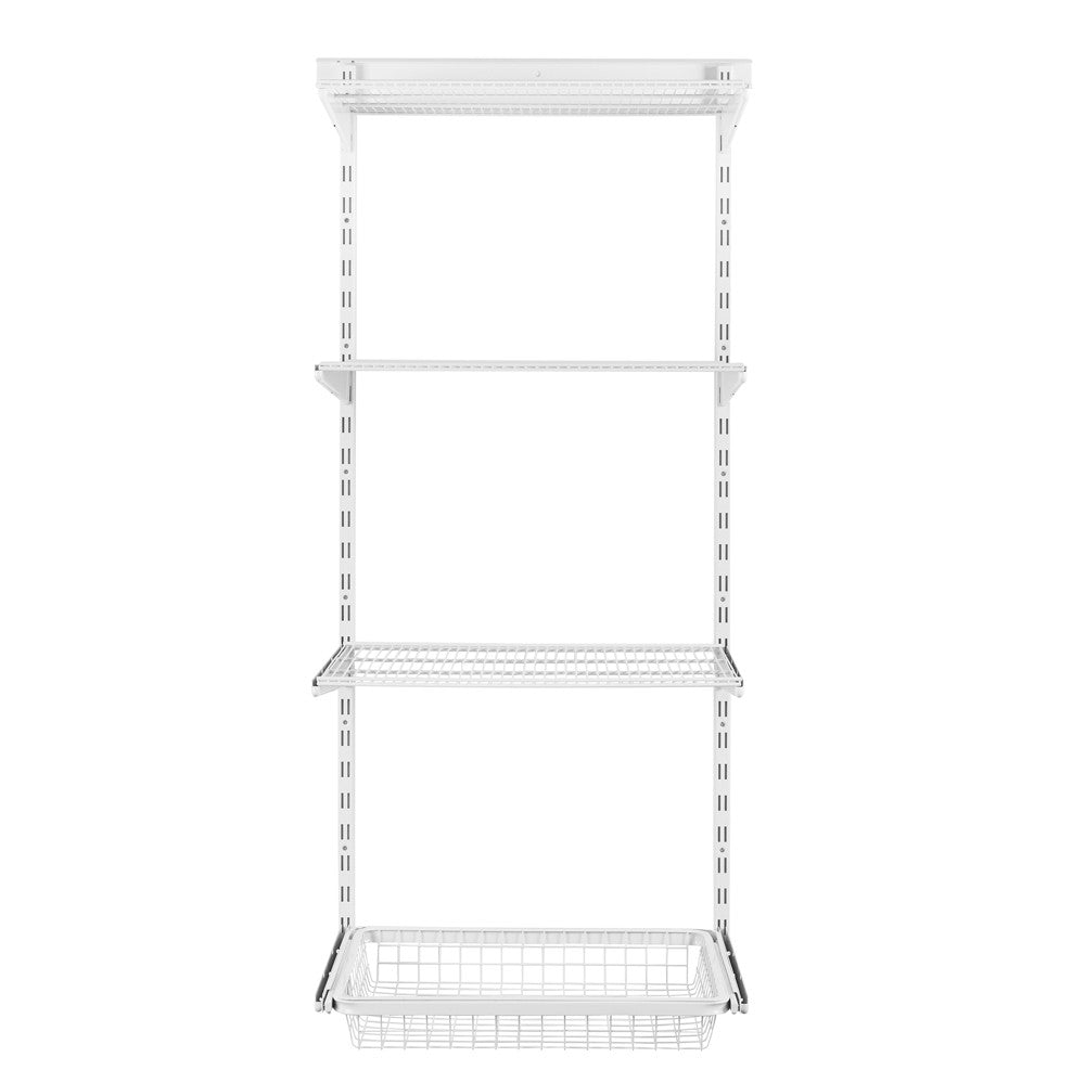 Flexx White Wire 3 Shelf System with Basket- H1500mm