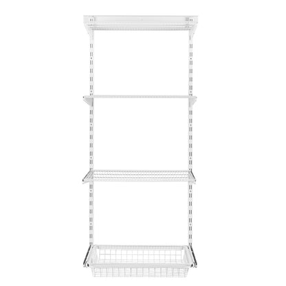 Flexx White Wire 3 Shelf System with Basket- H1500mm