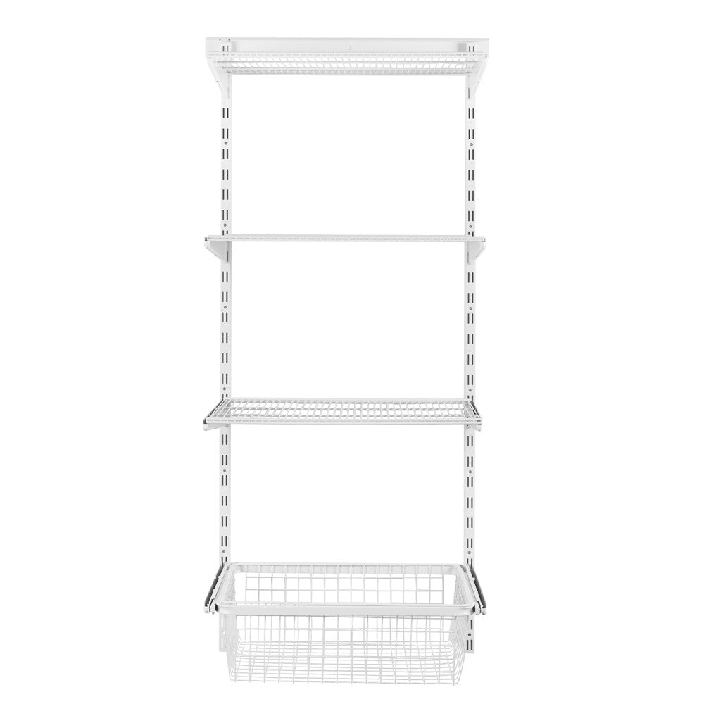 Flexx White Wire 3 Shelf System with Basket- H1500mm