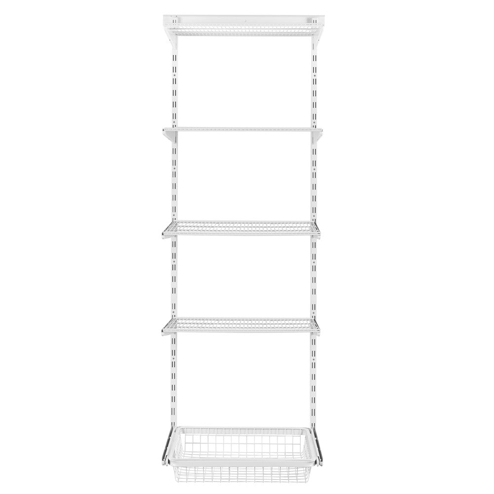 Flexx White Wire 4 Shelf System with Basket- H2100mm