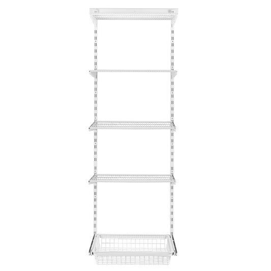 Flexx White Wire 4 Shelf System with Basket- H2100mm