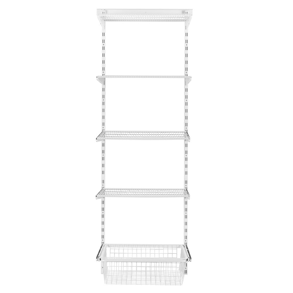 Flexx White Wire 4 Shelf System with Basket- H2100mm