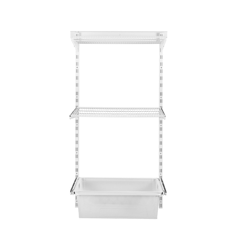 Flexx White Wire 2 Shelf System with Wire Mesh Basket- H1200mm