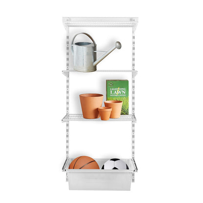 Flexx White Wire 3 Shelf System with Wire Mesh Basket- H1500mm