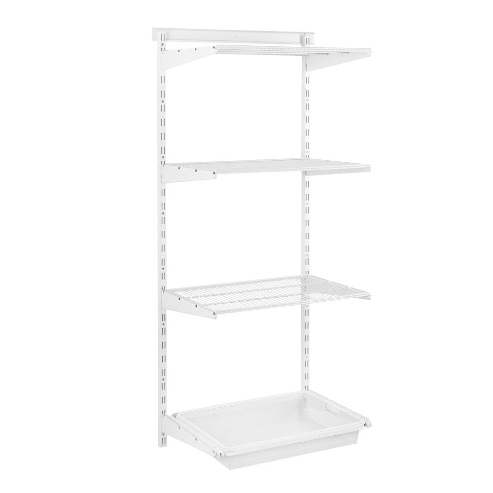 Flexx White Wire 3 Shelf System with Wire Mesh Basket- H1500mm