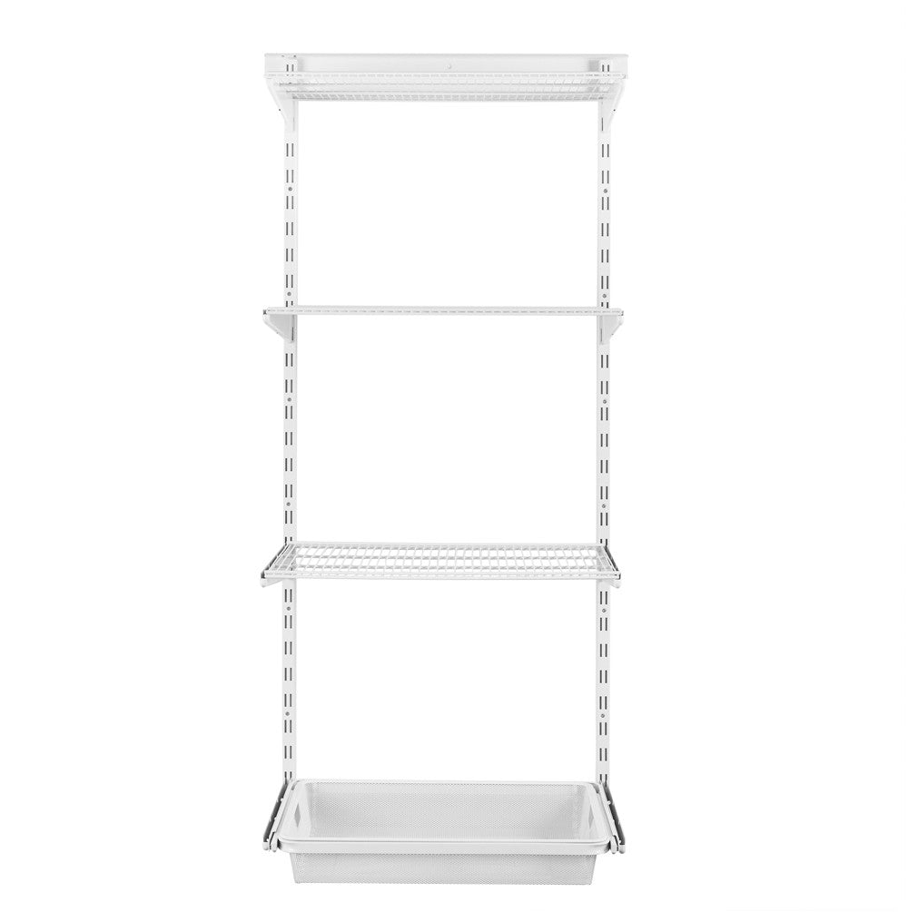 Flexx White Wire 3 Shelf System with Wire Mesh Basket- H1500mm