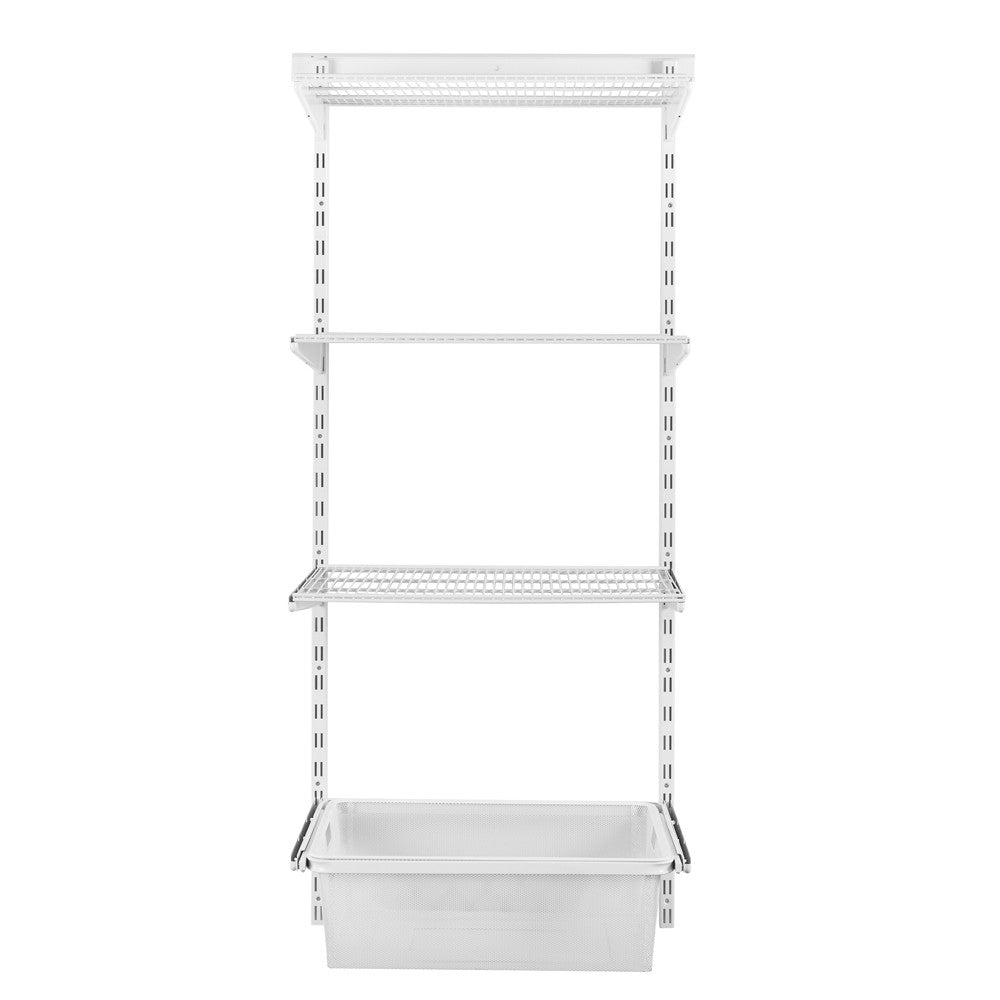 Flexx White Wire 3 Shelf System with Wire Mesh Basket- H1500mm