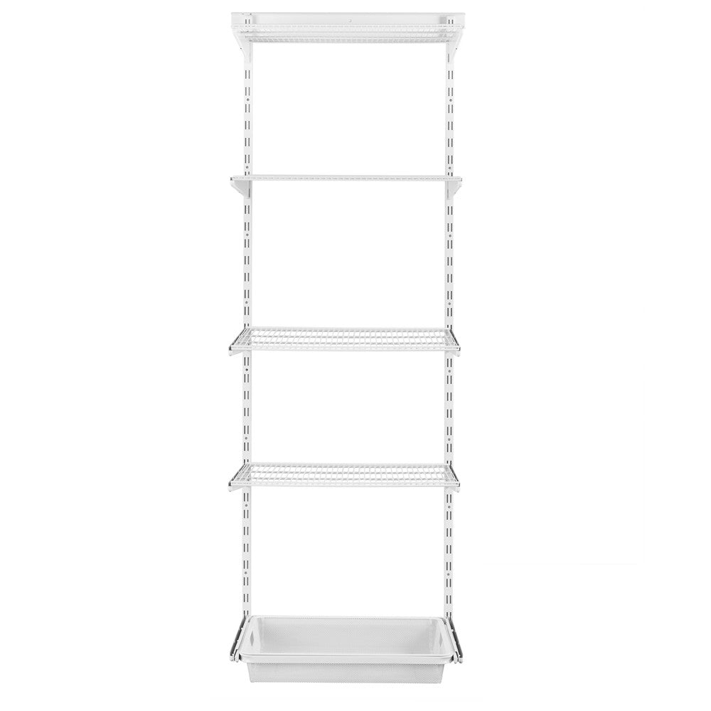Flexx White Wire 4 Shelf System with Wire Mesh Basket- H2100mm
