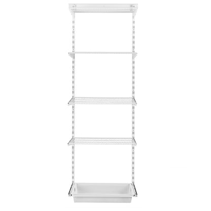 Flexx White Wire 4 Shelf System with Wire Mesh Basket- H2100mm