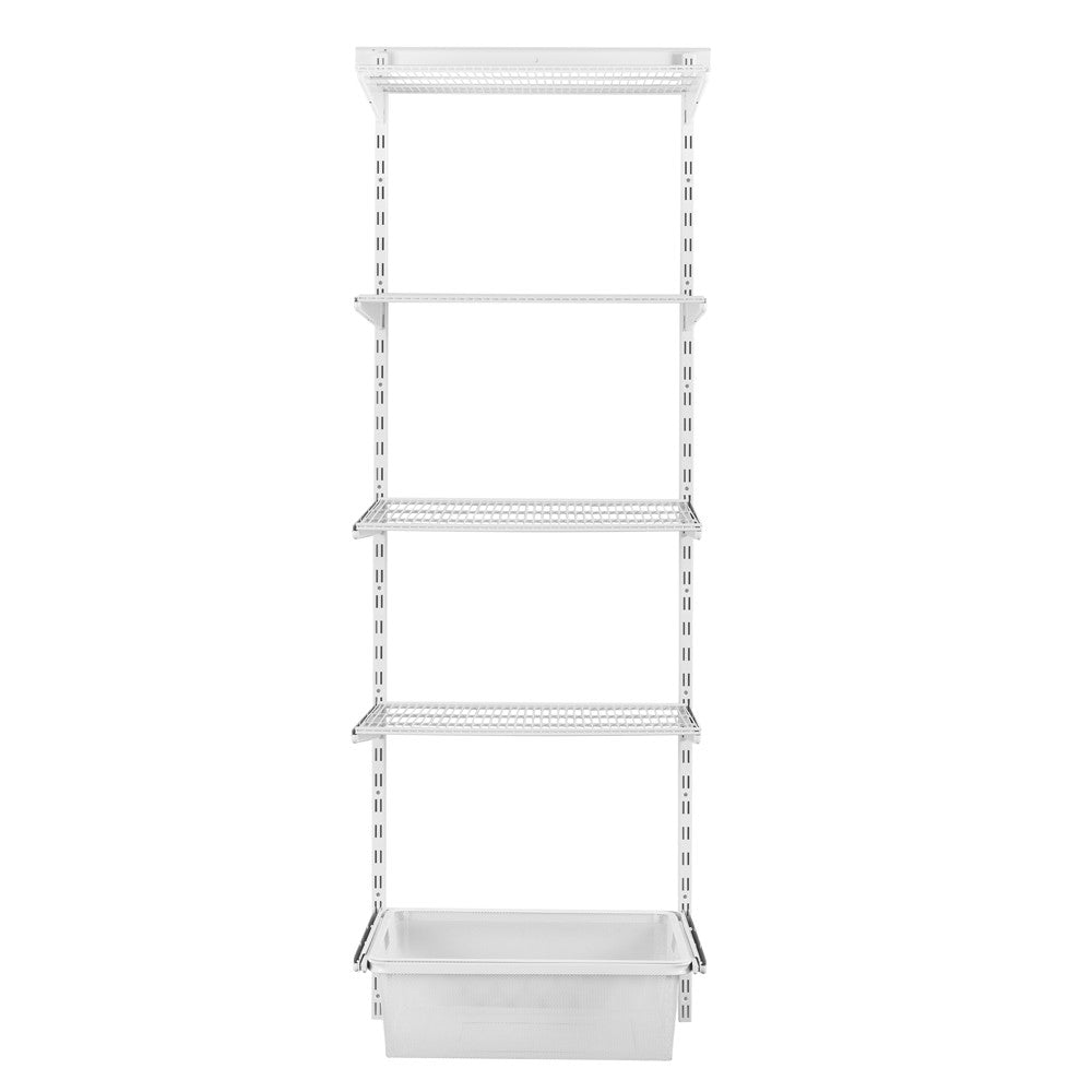 Flexx White Wire 4 Shelf System with Wire Mesh Basket- H2100mm