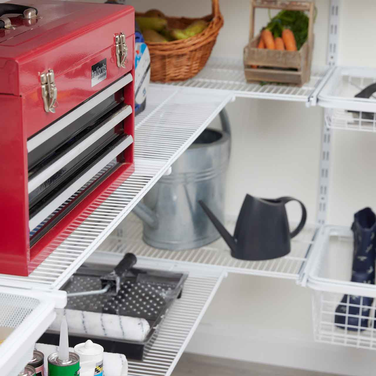 Flexx White Wire 4 Shelf System with Wire Mesh Basket- H2100mm
