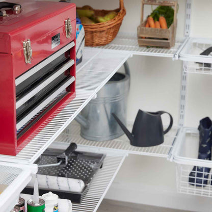 Flexx White Wire 4 Shelf System with Wire Mesh Basket- H2100mm