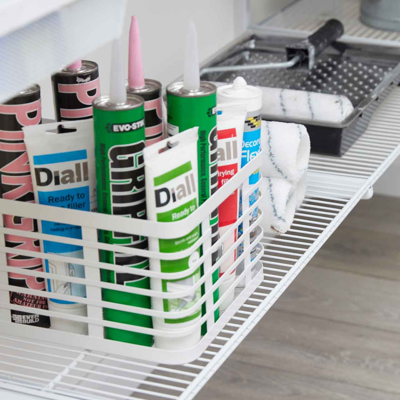 Flexx White Wire 4 Shelf System with Wire Mesh Basket- H2100mm
