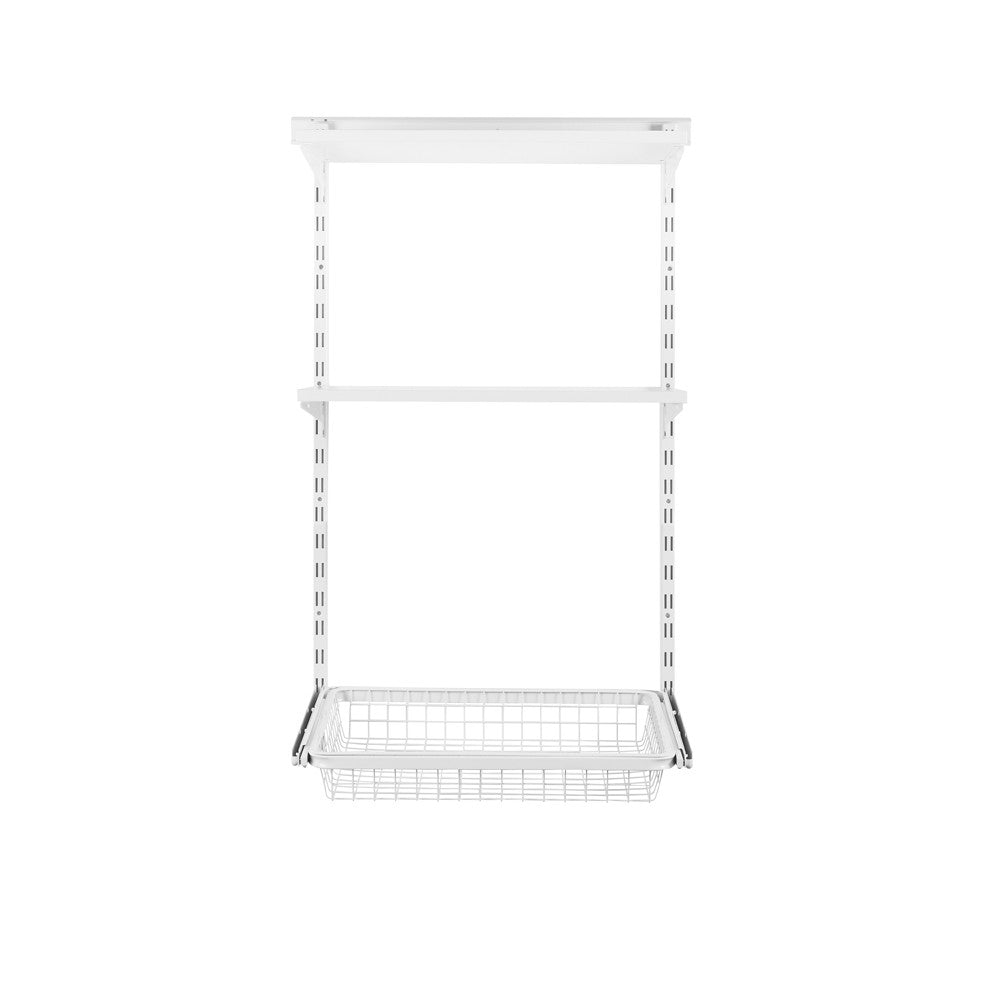 Flexx White Wooden 2 Shelf System with Basket- H1200mm