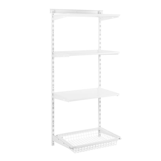 Flexx White Wooden 3 Shelf System with Wire Basket- H1500mm