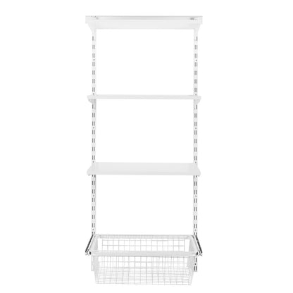 Flexx White Wooden 3 Shelf System with Wire Basket- H1500mm