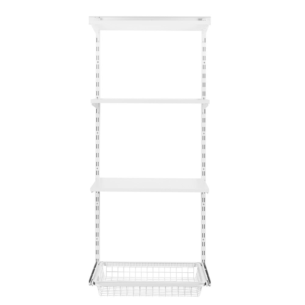 Flexx White Wooden 3 Shelf System with Wire Basket- H1500mm