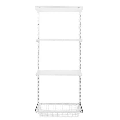 Flexx White Wooden 3 Shelf System with Wire Basket- H1500mm