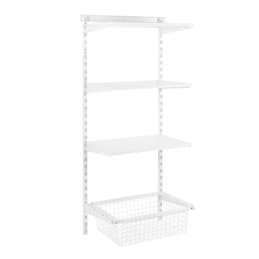 Flexx White Wooden 3 Shelf System with Wire Basket- H1500mm