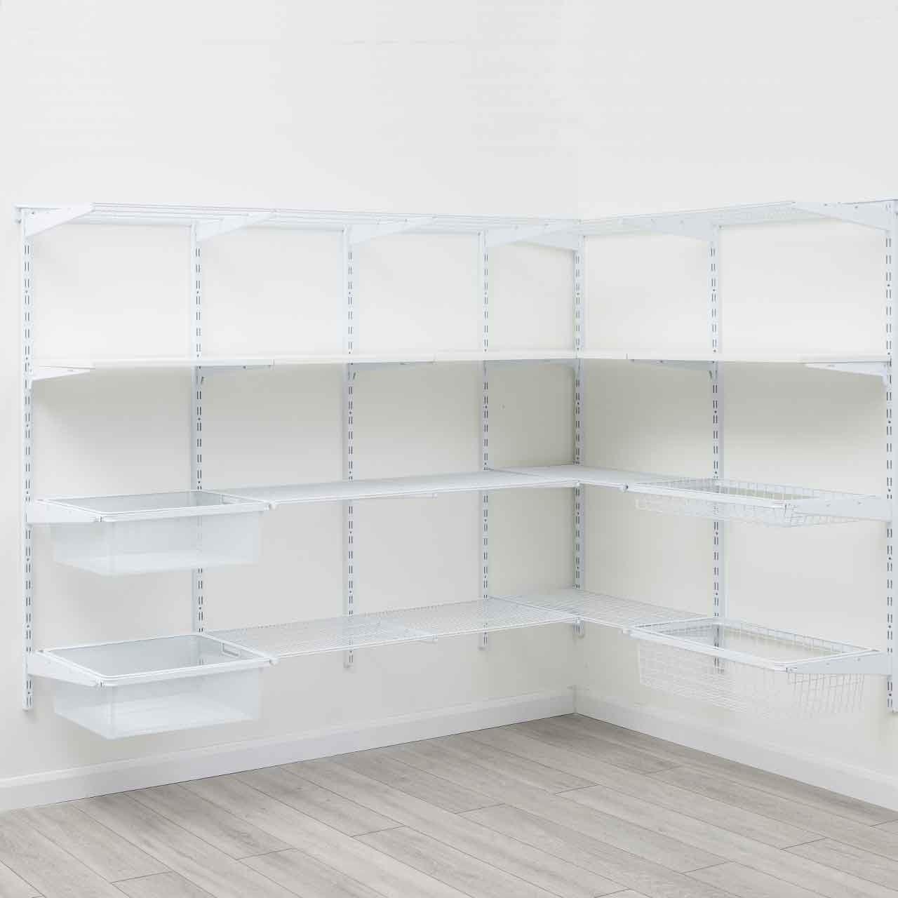Flexx White Wooden 3 Shelf System with Wire Basket- H1500mm