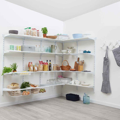 Flexx White Wooden 3 Shelf System with Wire Basket- H1500mm
