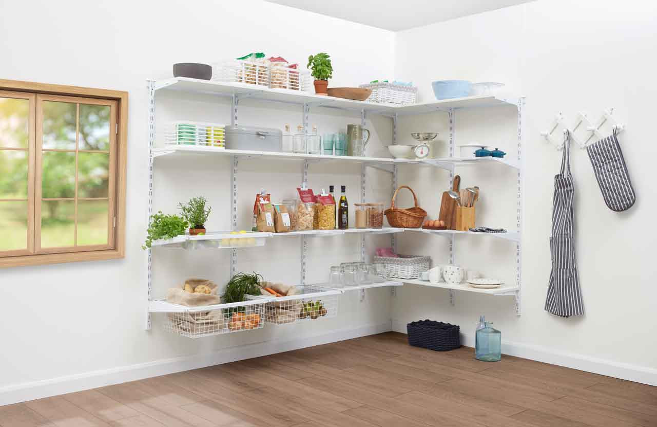Flexx White Wooden 3 Shelf System with Wire Basket- H1500mm