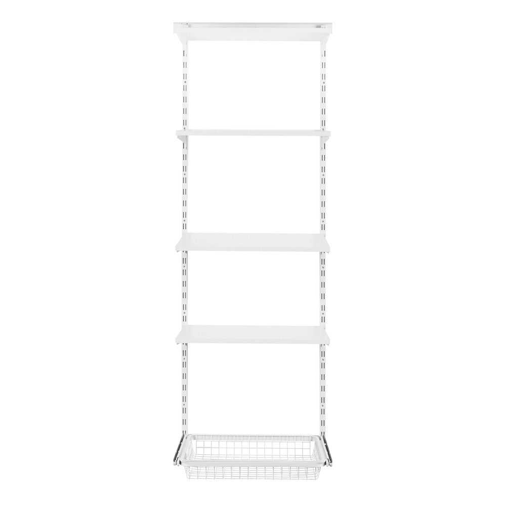 Flexx White Wooden 4 Shelf System with Basket- H2100mm