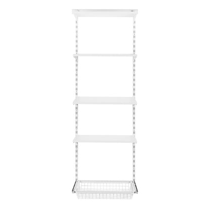 Flexx White Wooden 4 Shelf System with Basket- H2100mm