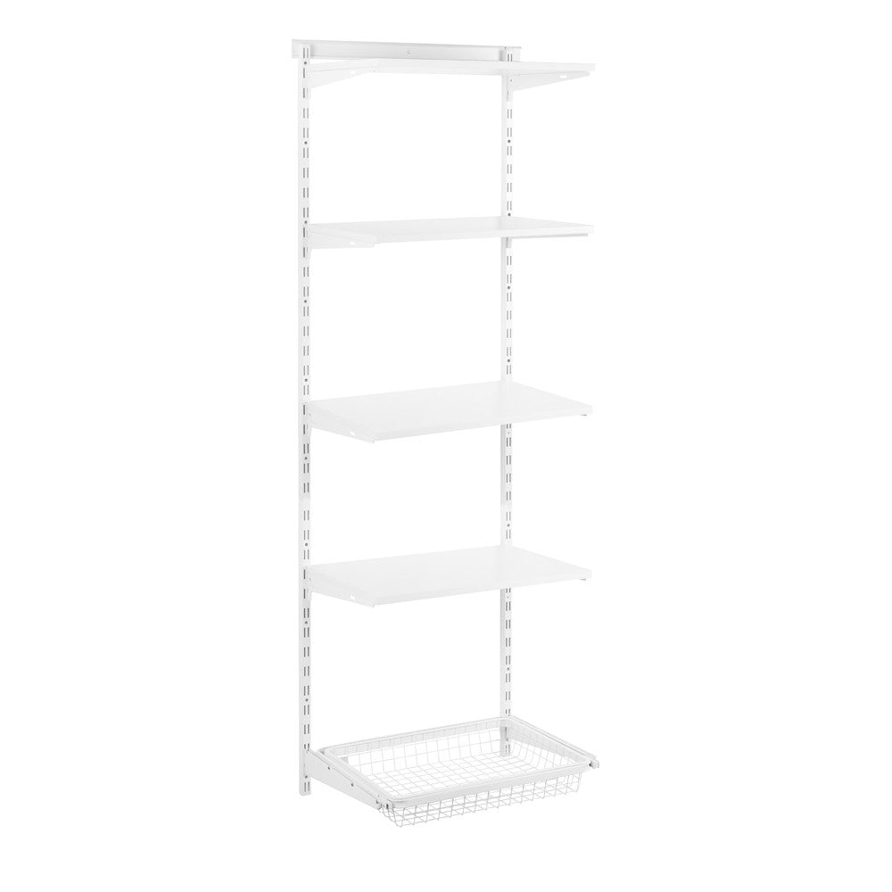 Flexx White Wooden 4 Shelf System with Basket- H2100mm