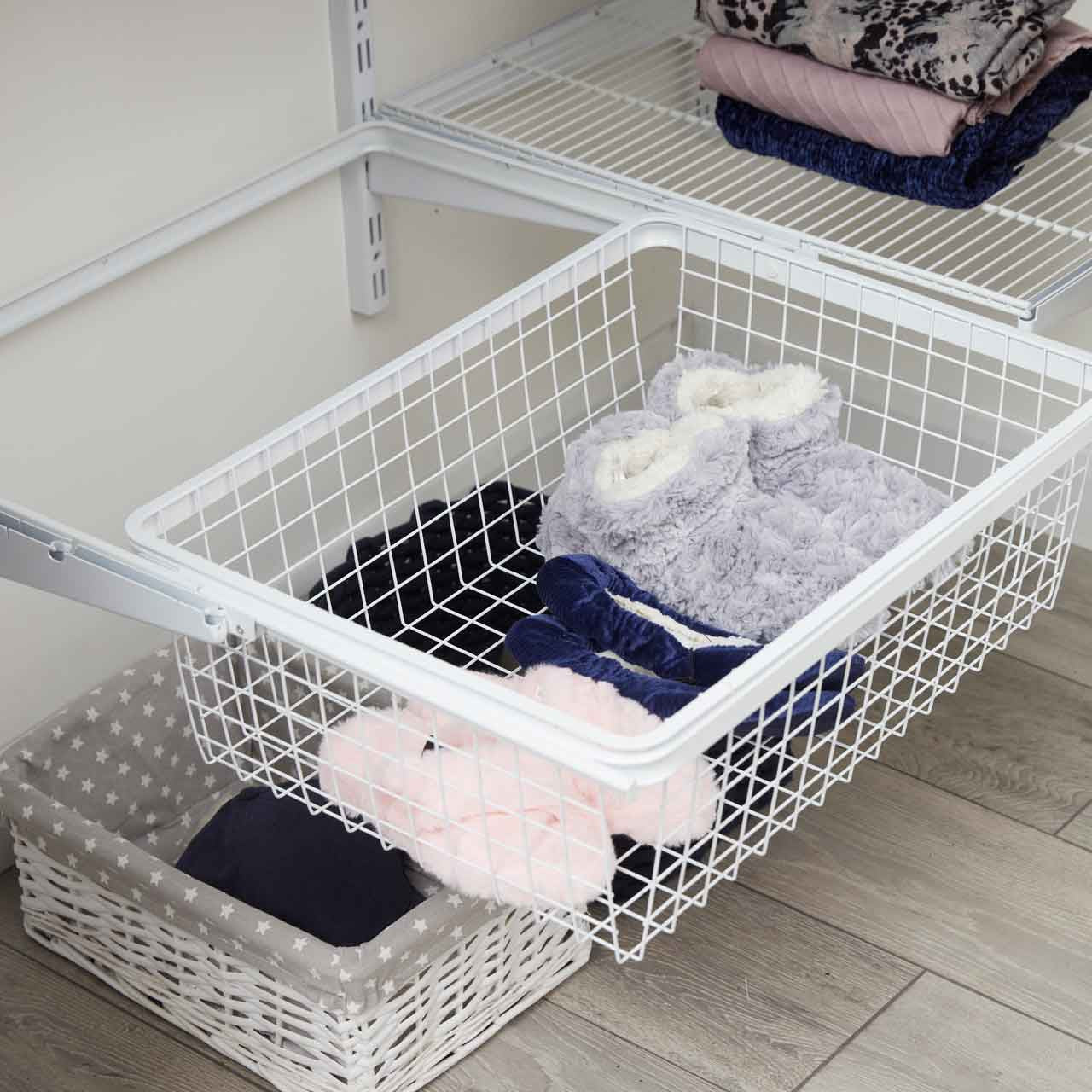 Flexx White Wooden 4 Shelf System with Basket- H2100mm