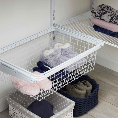 Flexx White Wooden 4 Shelf System with Basket- H2100mm