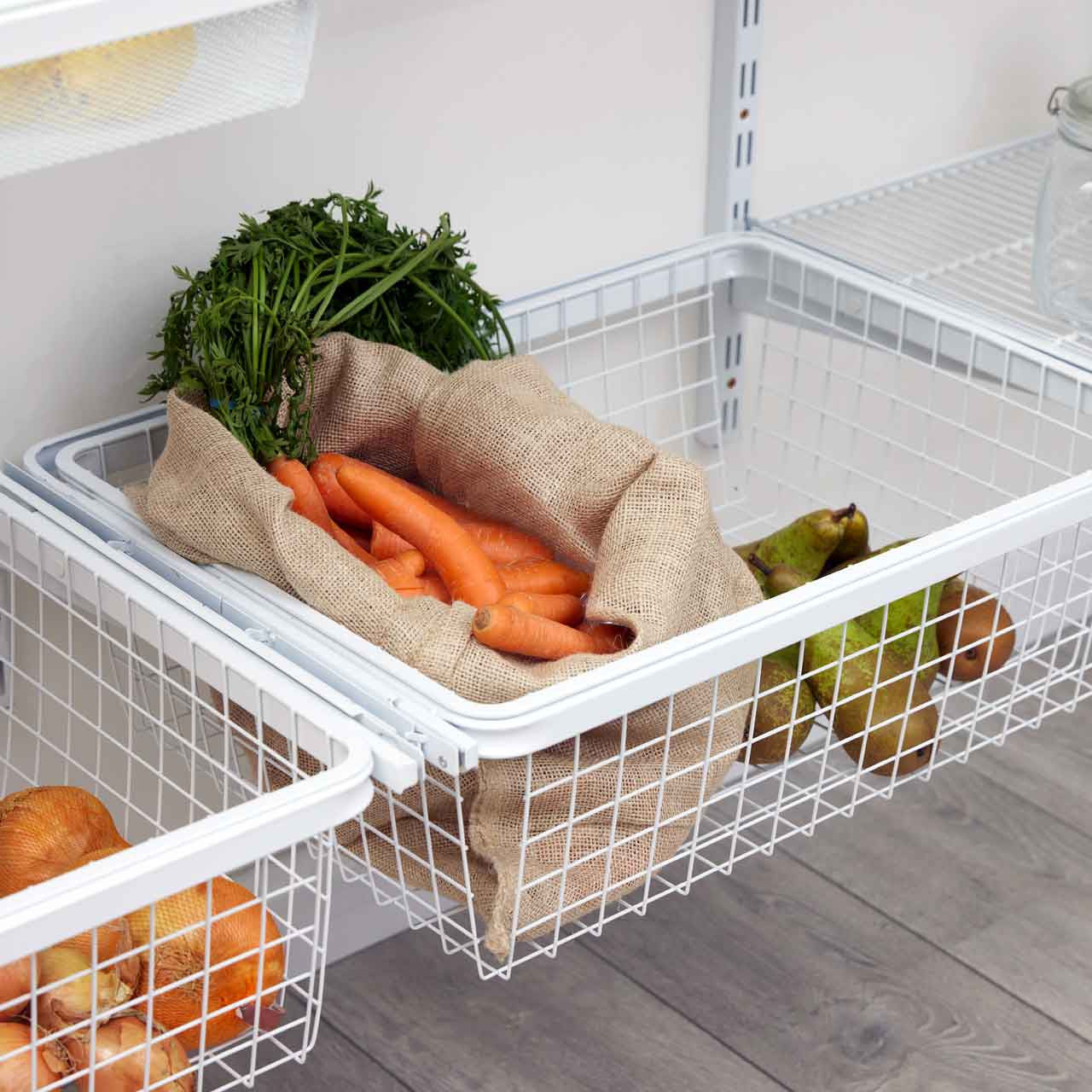 Flexx White Wooden 4 Shelf System with Basket- H2100mm