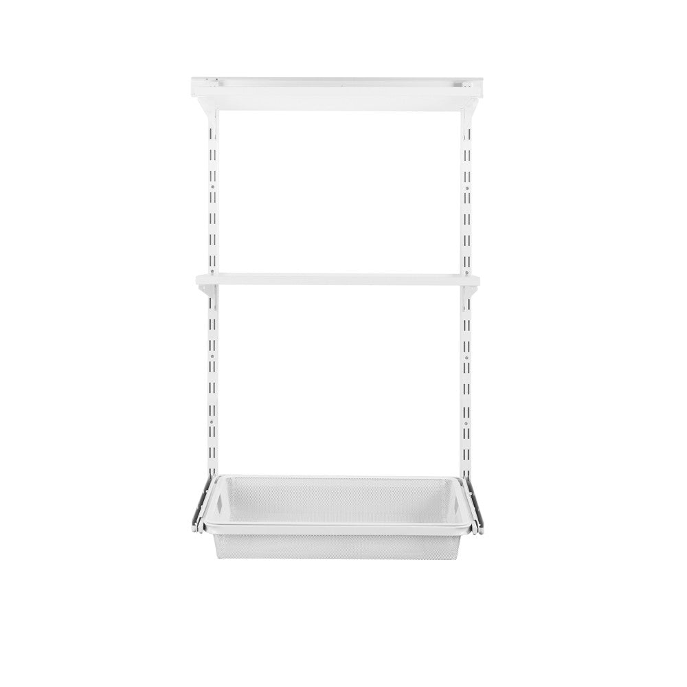 Flexx White Wooden 2 Shelf System with Wire Mesh Basket- H1200mm