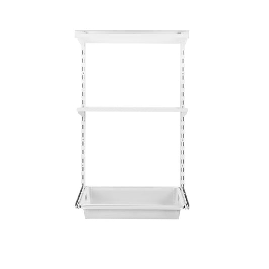 Flexx White Wooden 2 Shelf System with Wire Mesh Basket- H1200mm