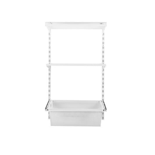 Flexx White Wooden 2 Shelf System with Wire Mesh Basket- H1200mm