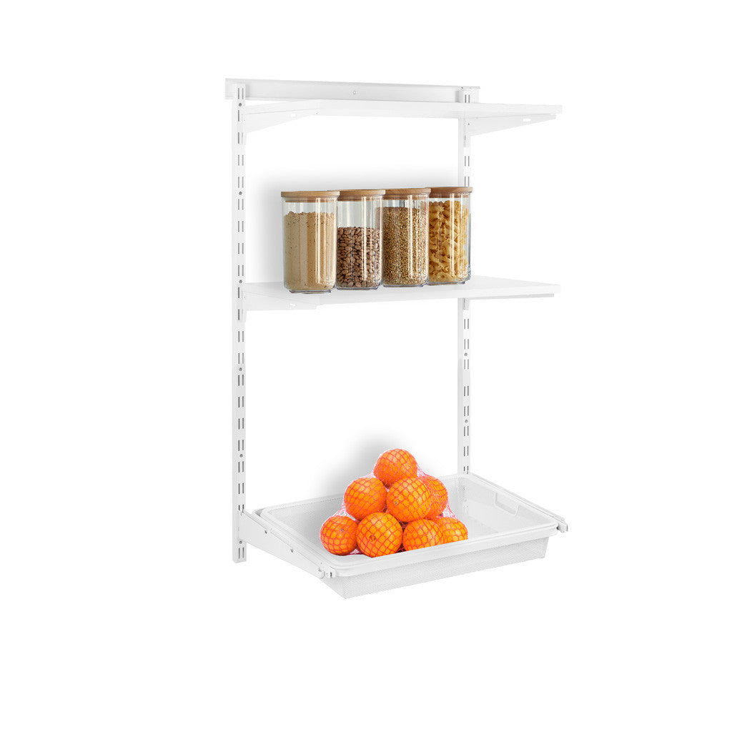 Flexx White Wooden 2 Shelf System with Wire Mesh Basket- H1200mm