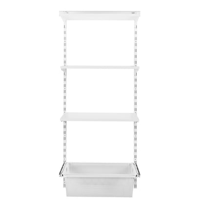 Flexx White Wooden 3 Shelf System with Wire Mesh Basket- H1500mm