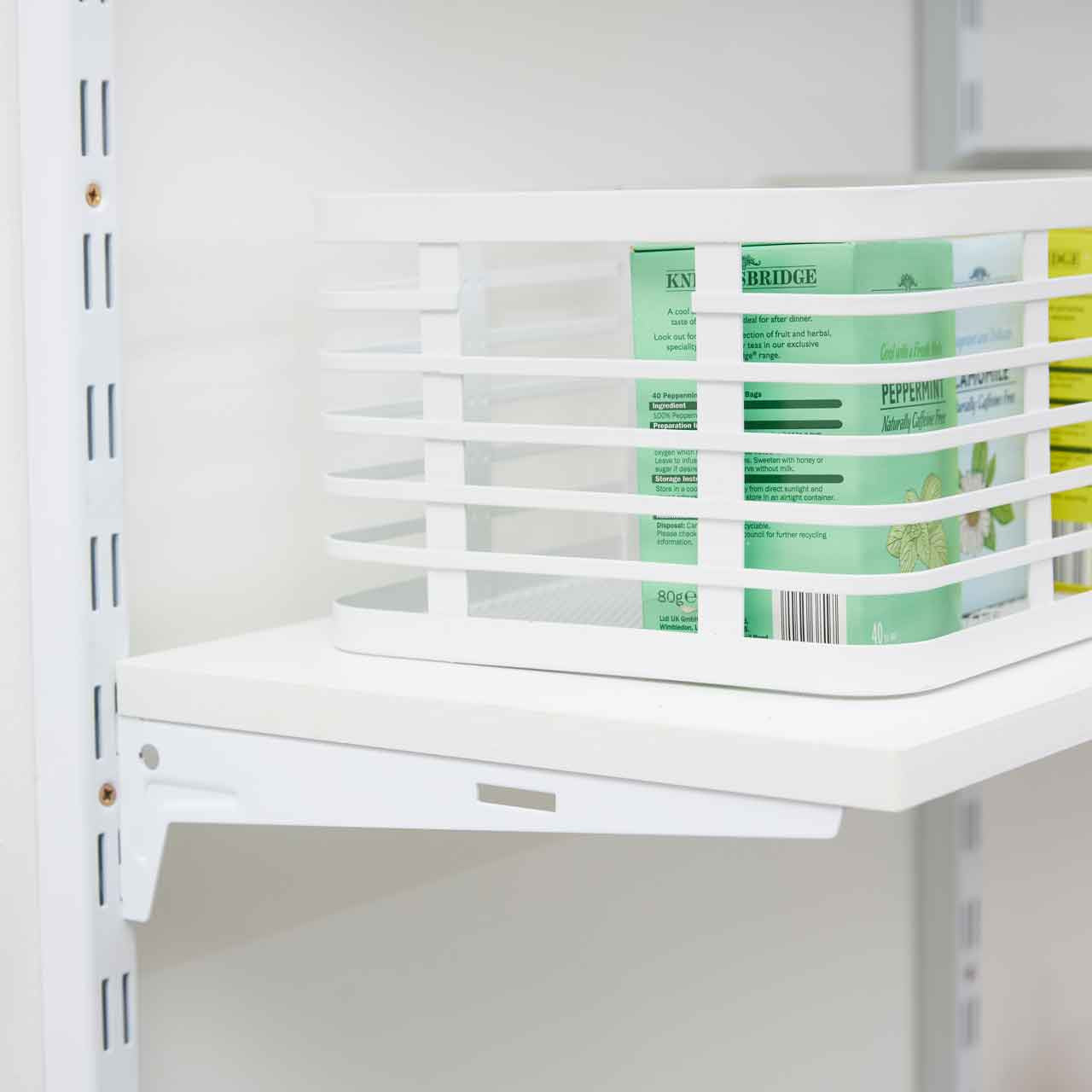 Flexx White Wooden 3 Shelf System with Wire Mesh Basket- H1500mm