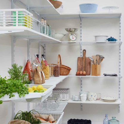 Flexx White Wooden 3 Shelf System with Wire Mesh Basket- H1500mm