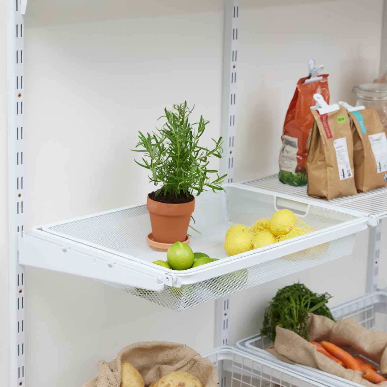 Flexx White Wooden 3 Shelf System with Wire Mesh Basket- H1500mm
