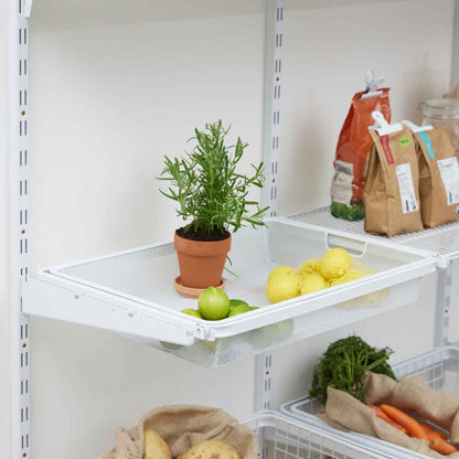 Flexx White Wooden 3 Shelf System with Wire Mesh Basket- H1500mm
